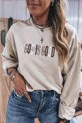 Jet Stream GOD IS GOOD Western Embroidered Letter Crewneck Pullover Sweatshirt