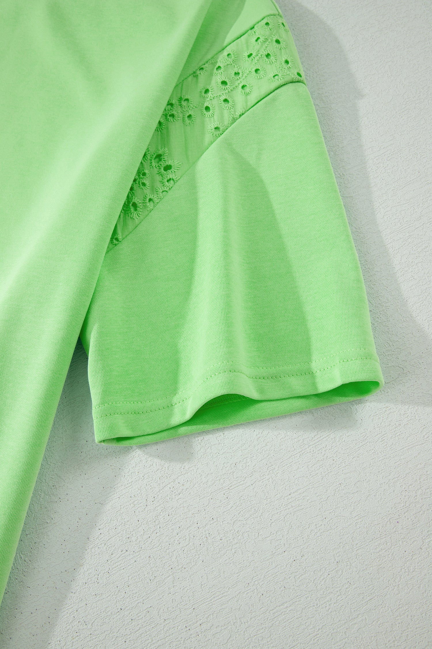Light Green Lace Patchwork Half Sleeve Top Elastic Waist Pants Two Piece Set
