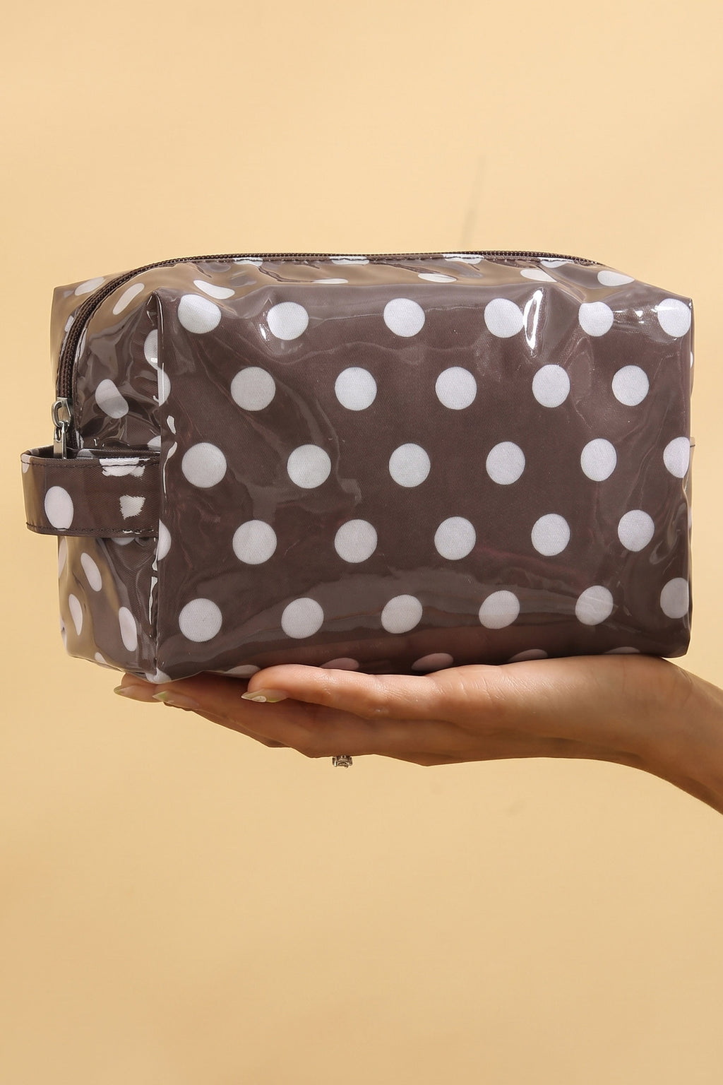 Pink Durable PVC Polka Dot Makeup Bag