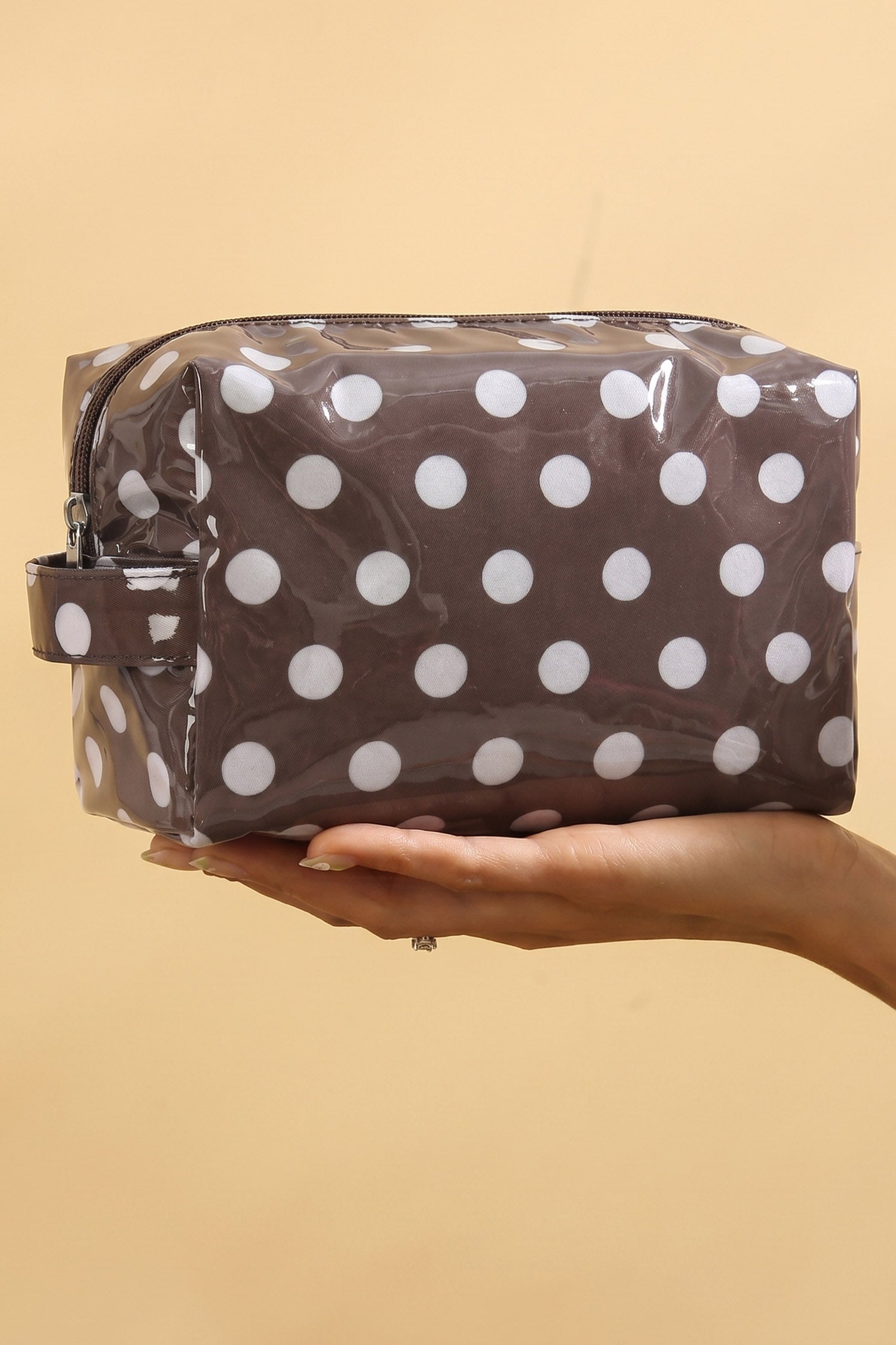 Pink Durable PVC Polka Dot Makeup Bag