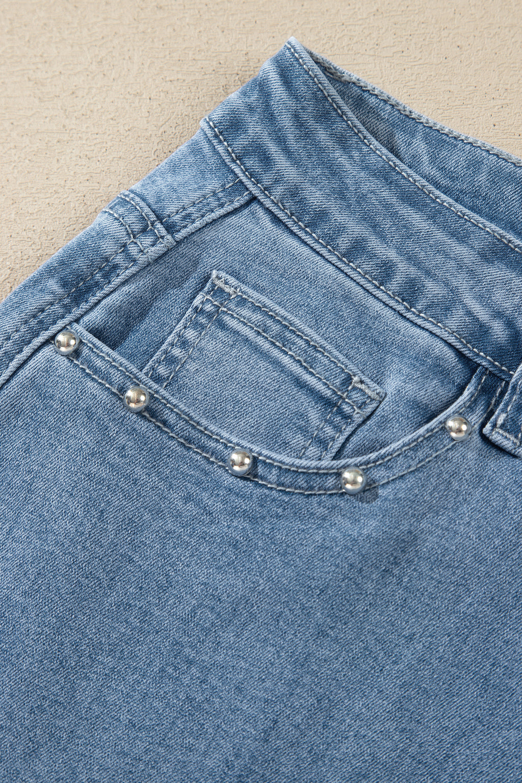 Dusk Blue Side Seam Rivet Detail Ankle Length Casual Jeans