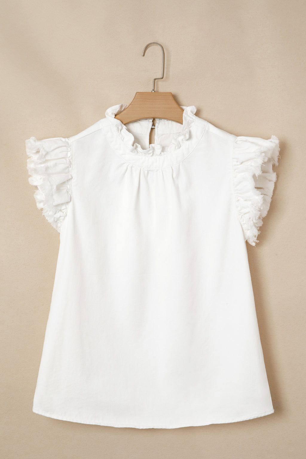 Beau Blue Frilled Collar Flutter Sleeve Denim Top