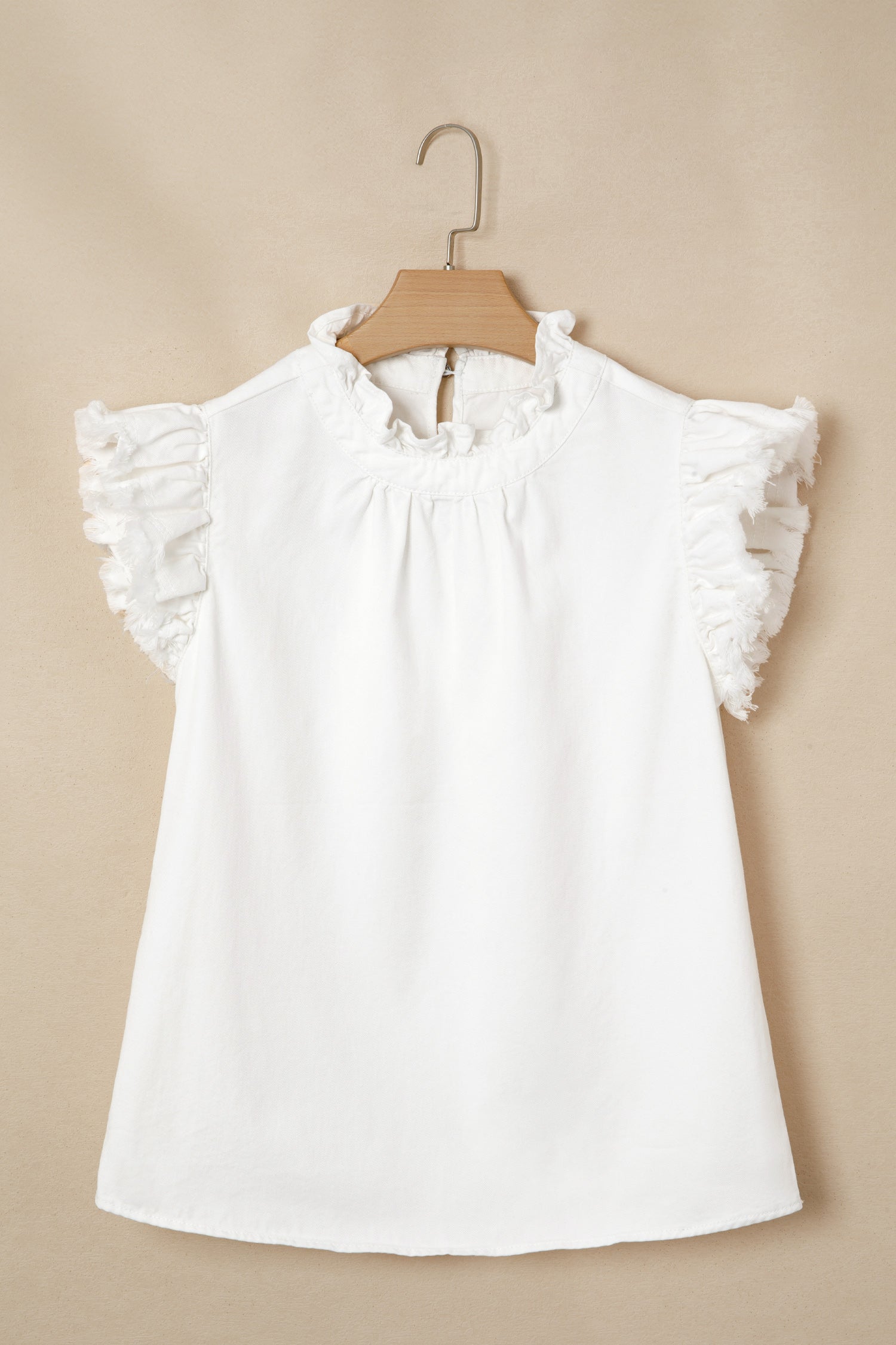 Beau Blue Frilled Collar Flutter Sleeve Denim Top