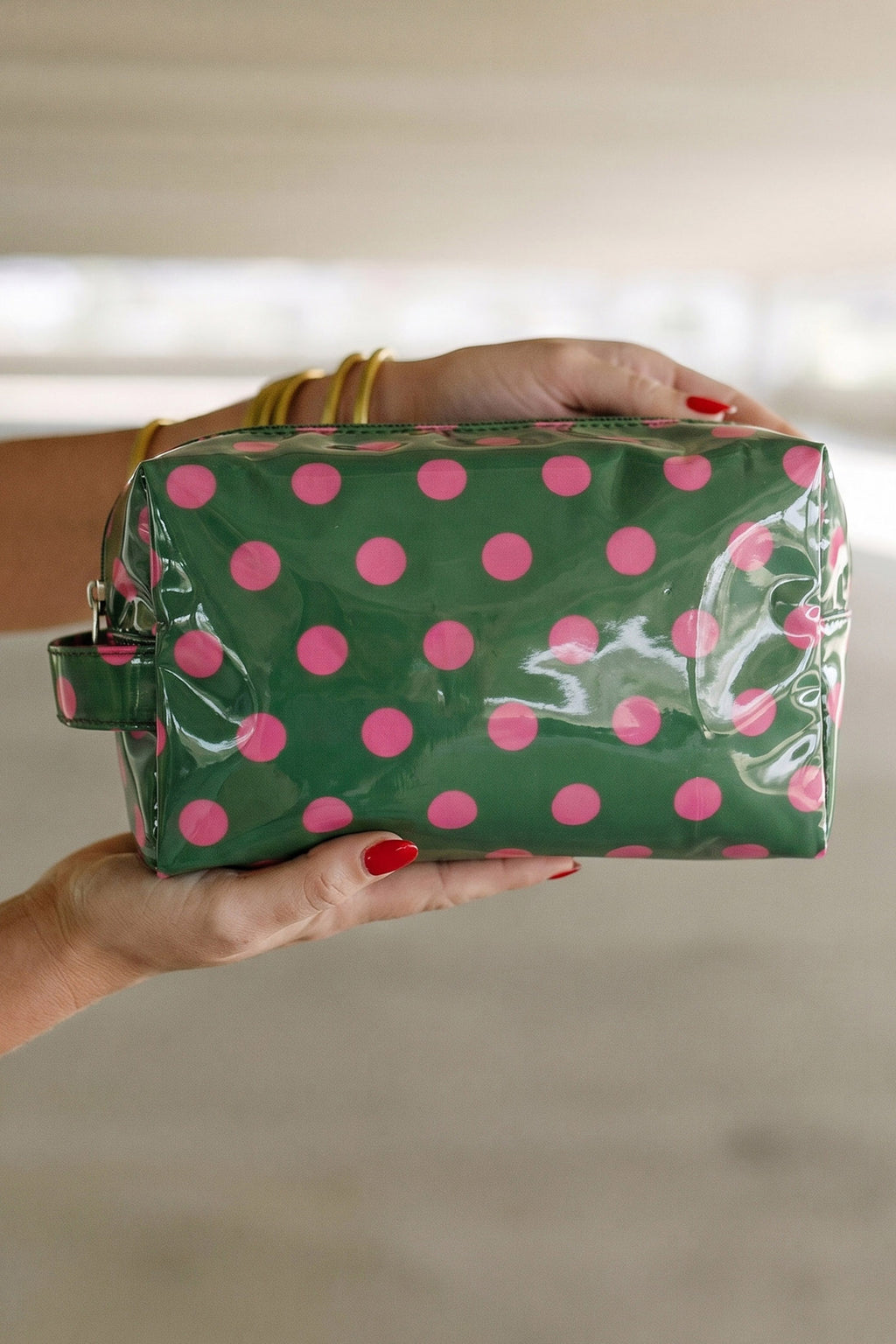 Pink Durable PVC Polka Dot Makeup Bag