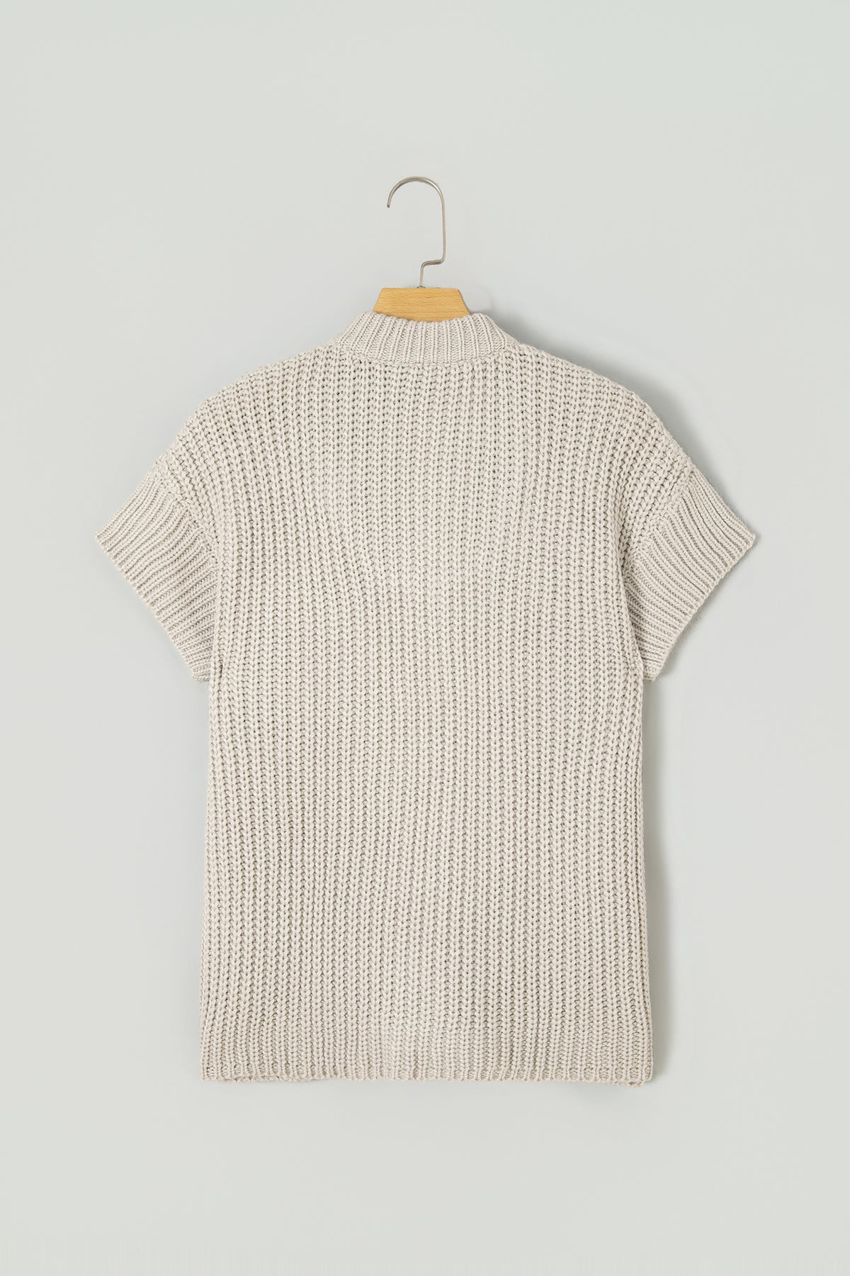 Jet Stream Solid Color Short Sleeve Zipper Knit High Neck Sweater