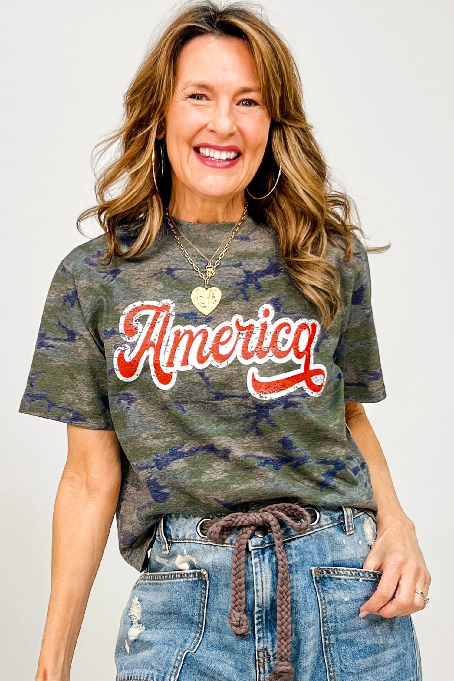 Multicolour Stylish Camouflage Print America Patriotic Tee