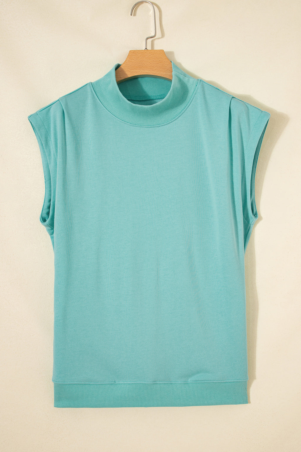 Yellow Solid Color High Neck Cap Sleeve Loose Top