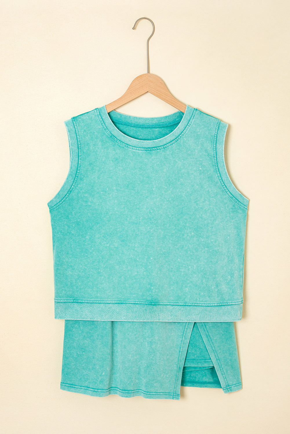 Yellow Cream Solid Color Washed Sleeveless Top Split Skort Cotton 2pcs Outfit