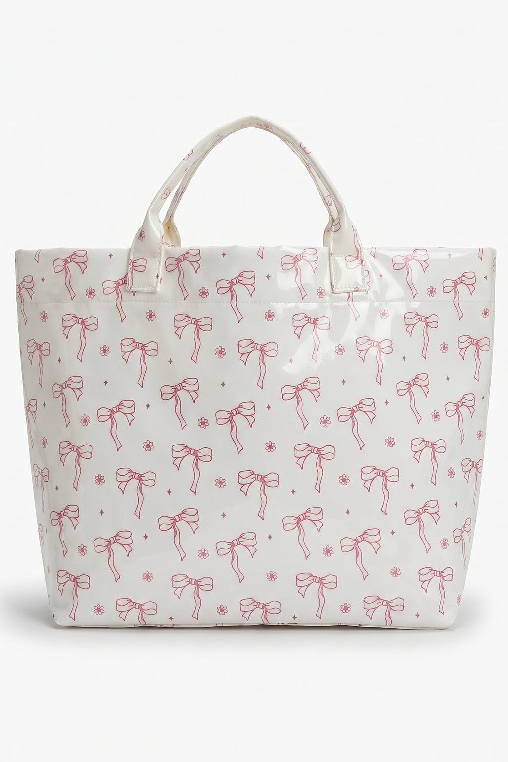 Pink Sweet Bow Flower Printed Sleek Vilnyl Tote Bag