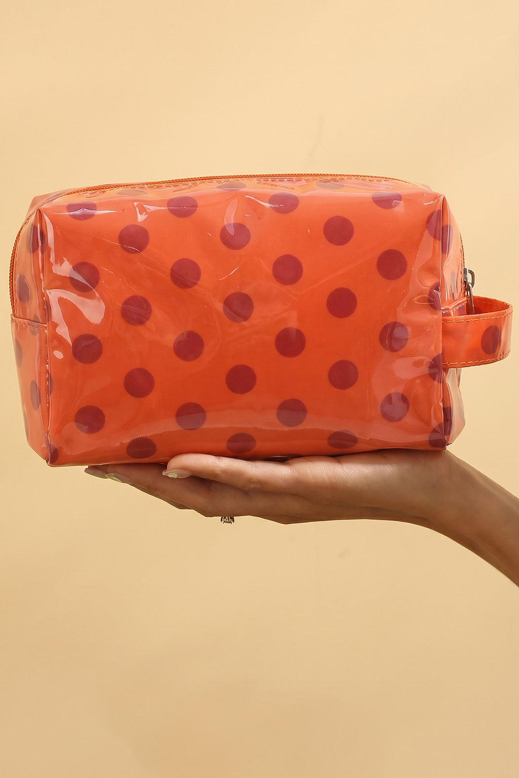 Pink Durable PVC Polka Dot Makeup Bag