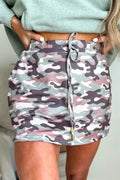 Green Camouflage Print Drawstring Casual Mini Skort