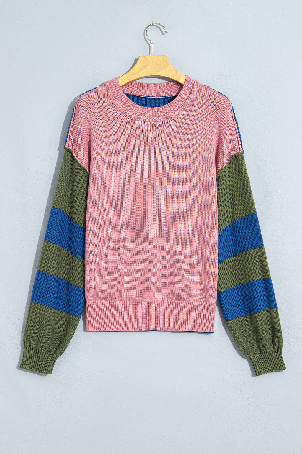 Multicolour Western Colorblock Patchwork Striped Long Sleeve Pullover Sweater