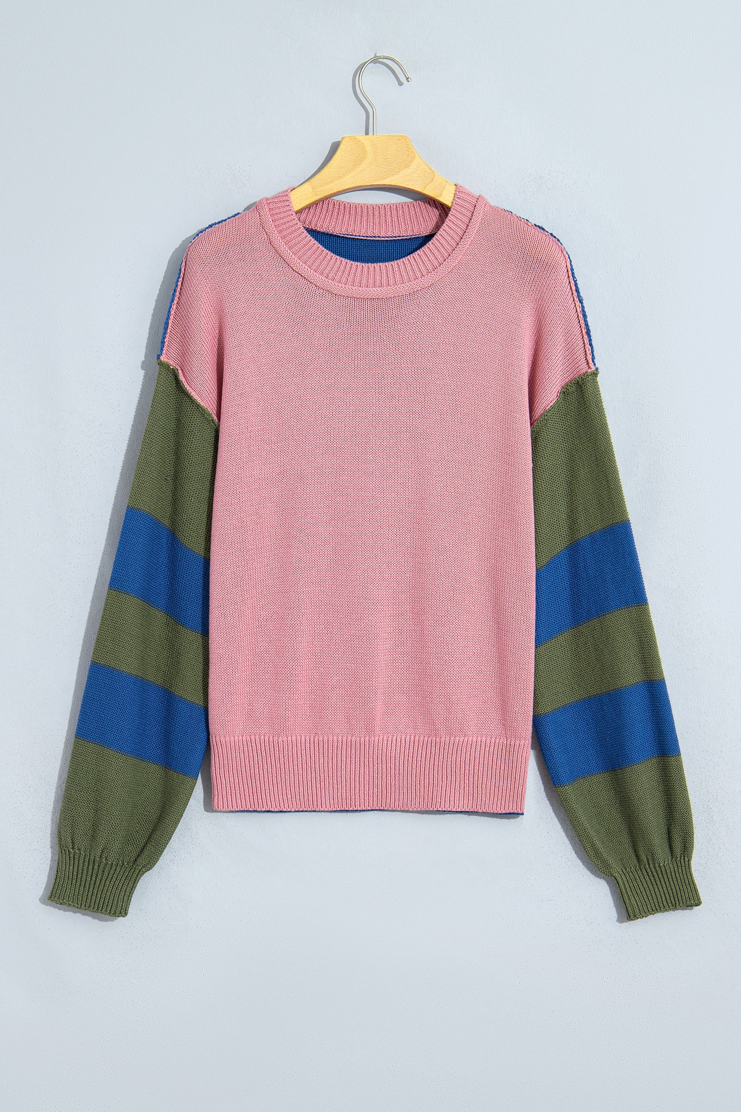 Multicolour Western Colorblock Patchwork Striped Long Sleeve Pullover Sweater