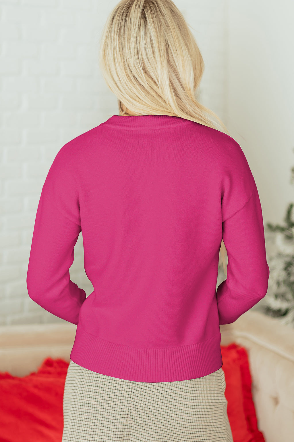 White Sequin Bow Graphic Knit Sweater