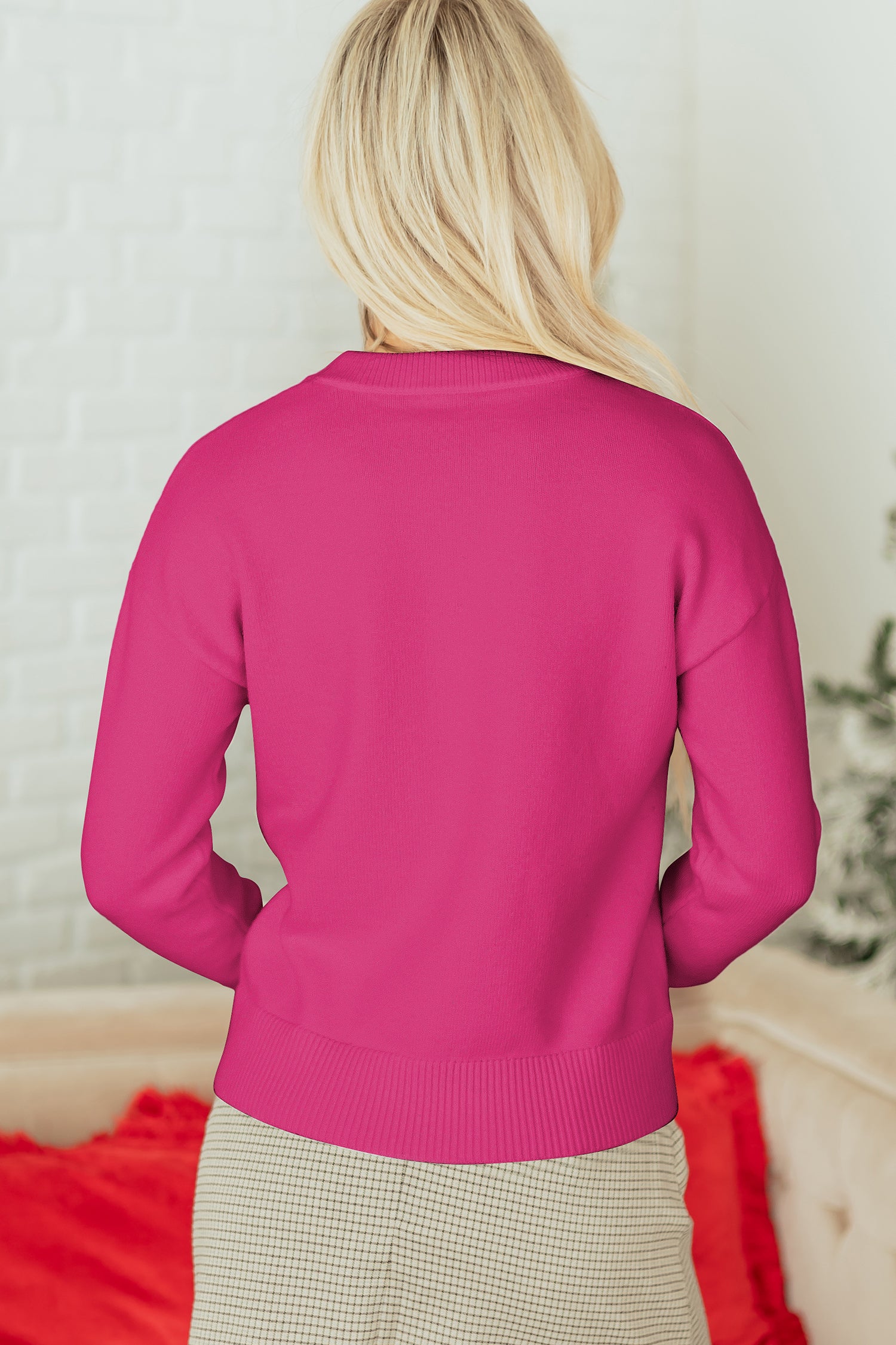 White Sequin Bow Graphic Knit Sweater