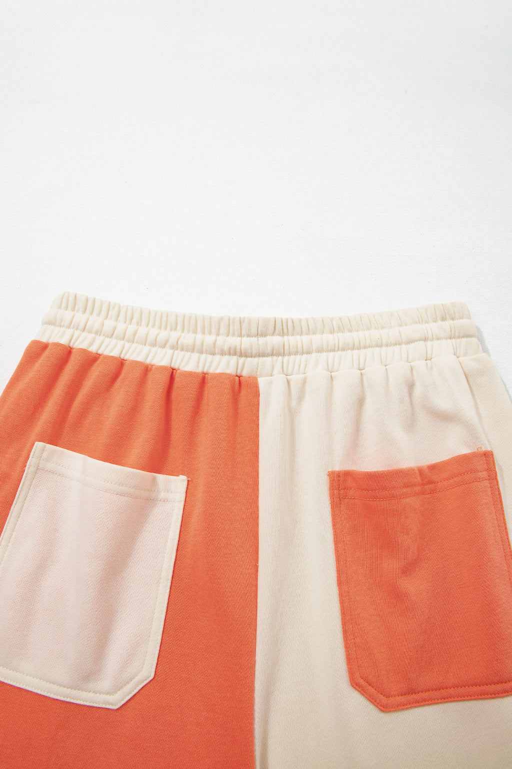 Russet Orange Raw Seam Colorblock Wide Leg Ankle Length Casual Pants