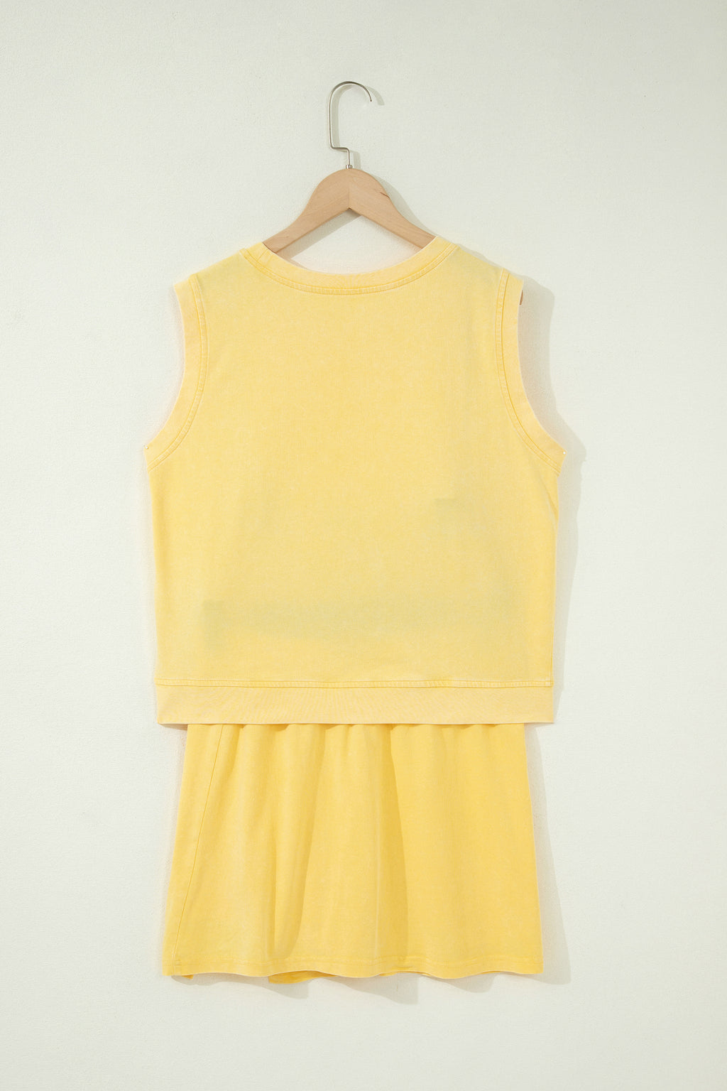 Yellow Cream Solid Color Washed Sleeveless Top Split Skort Cotton 2pcs Outfit
