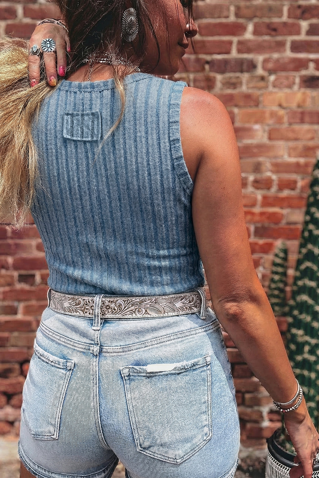 Camel Slim Ribbed Mineral Wash Tank Top