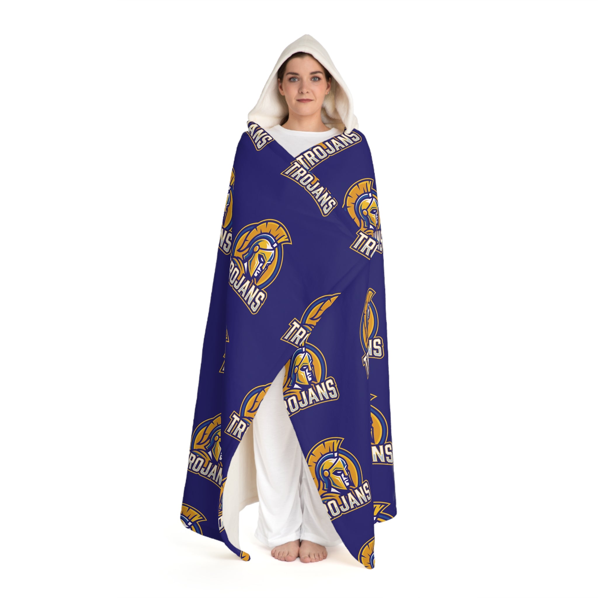 Trojans Hooded Sherpa Blanket — Cozy Fleece Hoodie with Team Logo