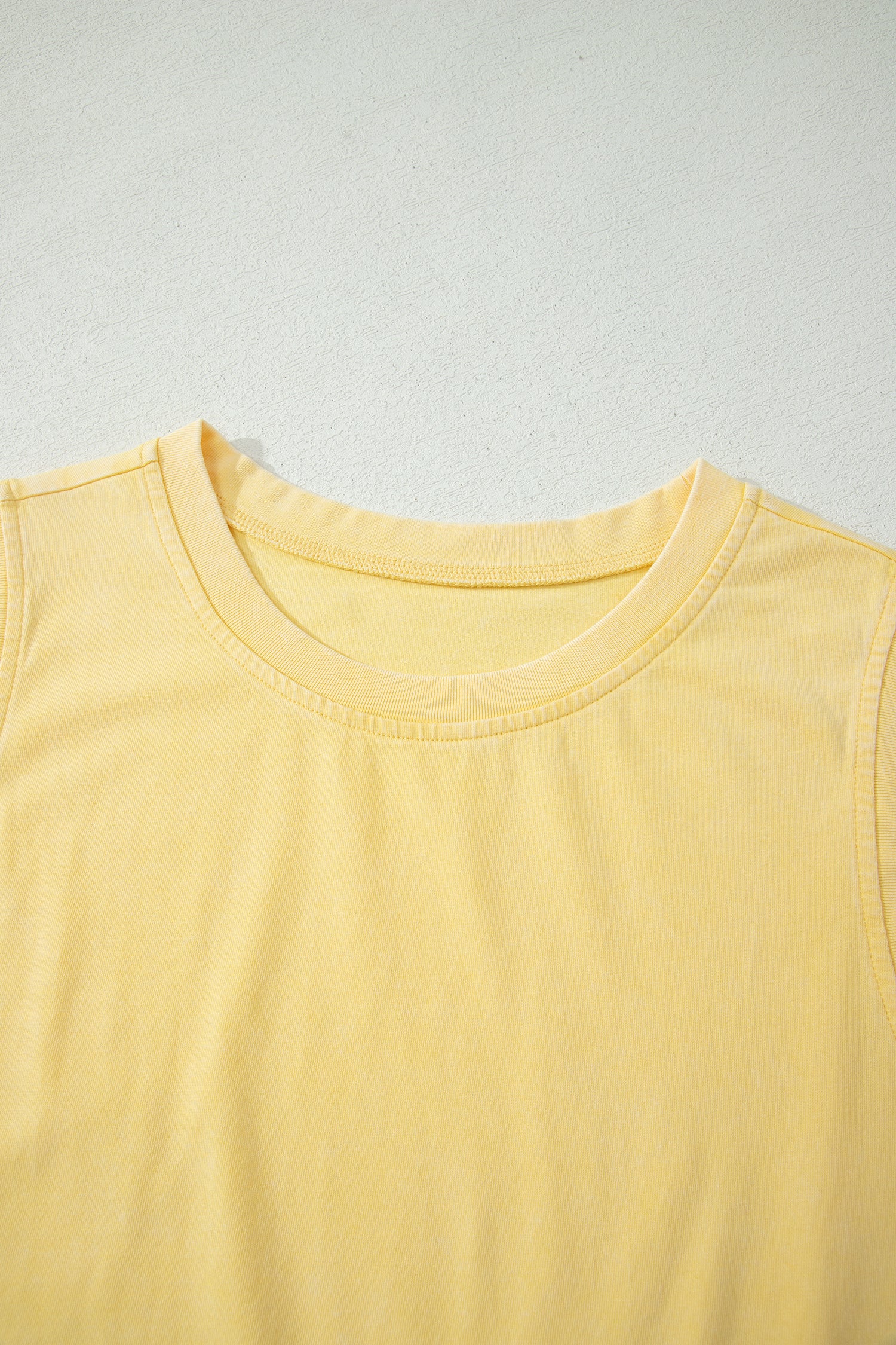 Yellow Cream Solid Color Washed Sleeveless Top Split Skort Cotton 2pcs Outfit