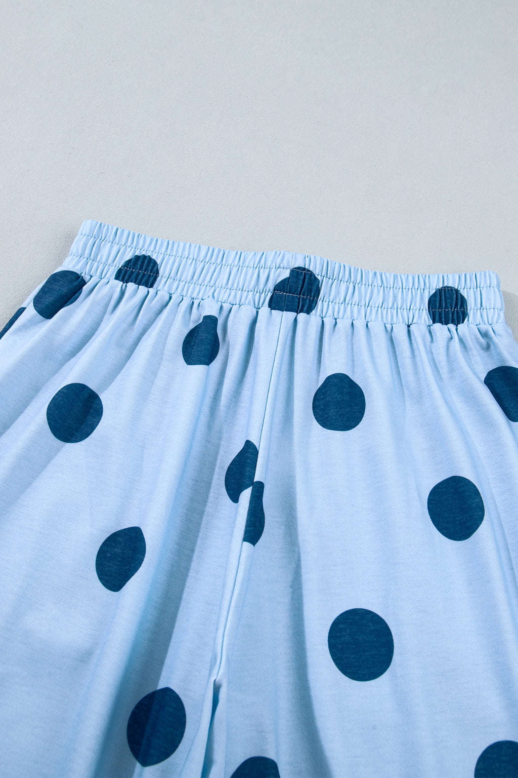 Beige Polka Dot Wide Leg Elastic Waist Casual Pants