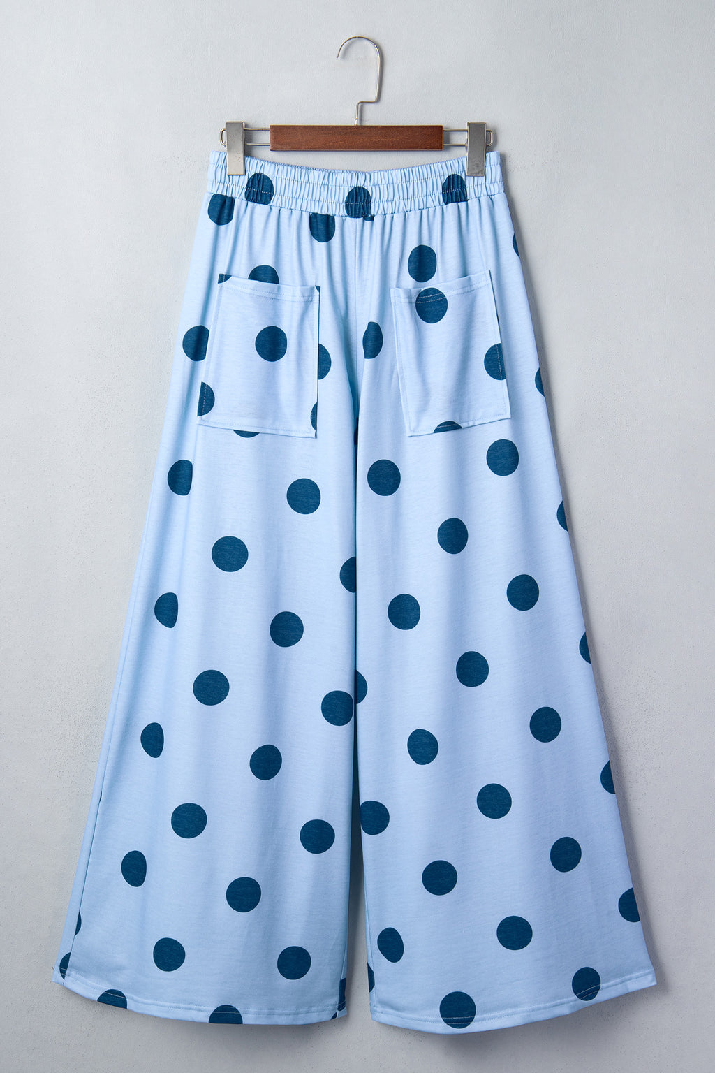 Beige Polka Dot Wide Leg Elastic Waist Casual Pants