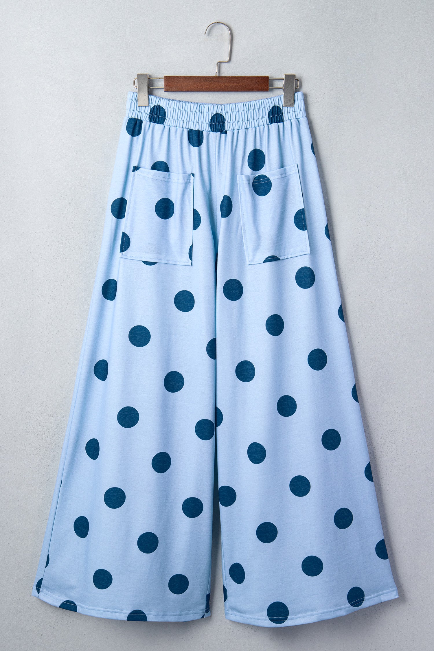 Beige Polka Dot Wide Leg Elastic Waist Casual Pants