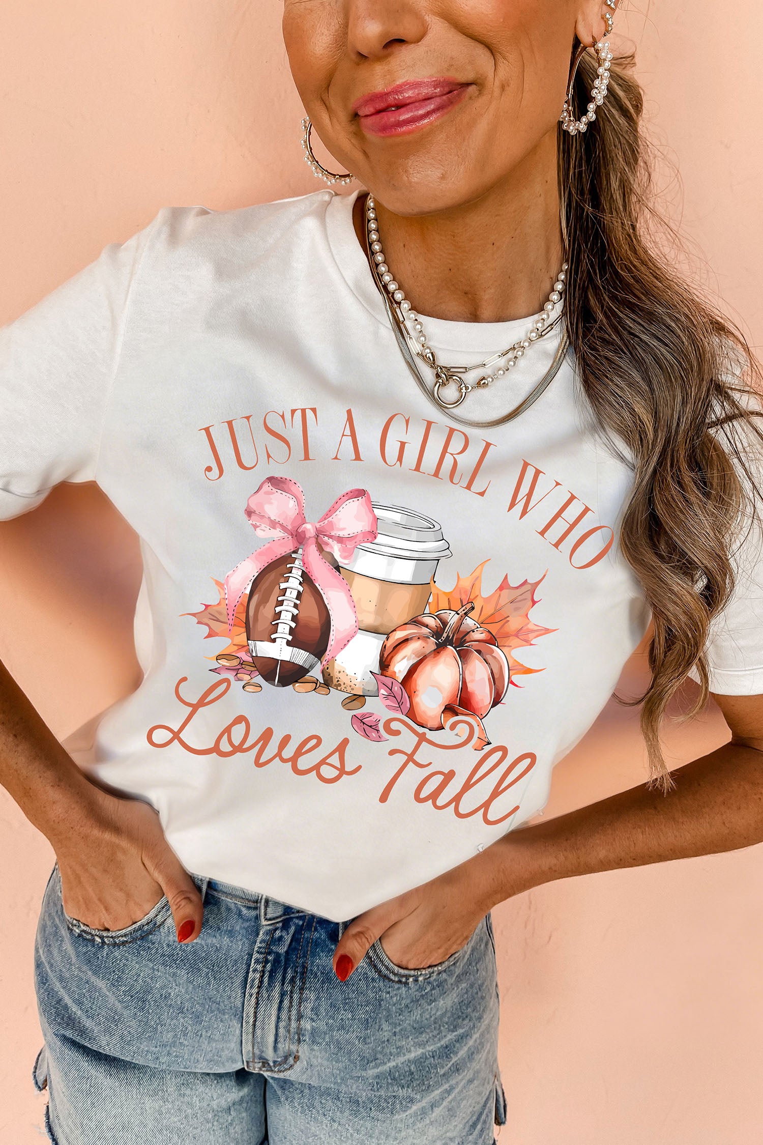 White JUST A GIRL WHO Loves Fall Graphic Casual Tee