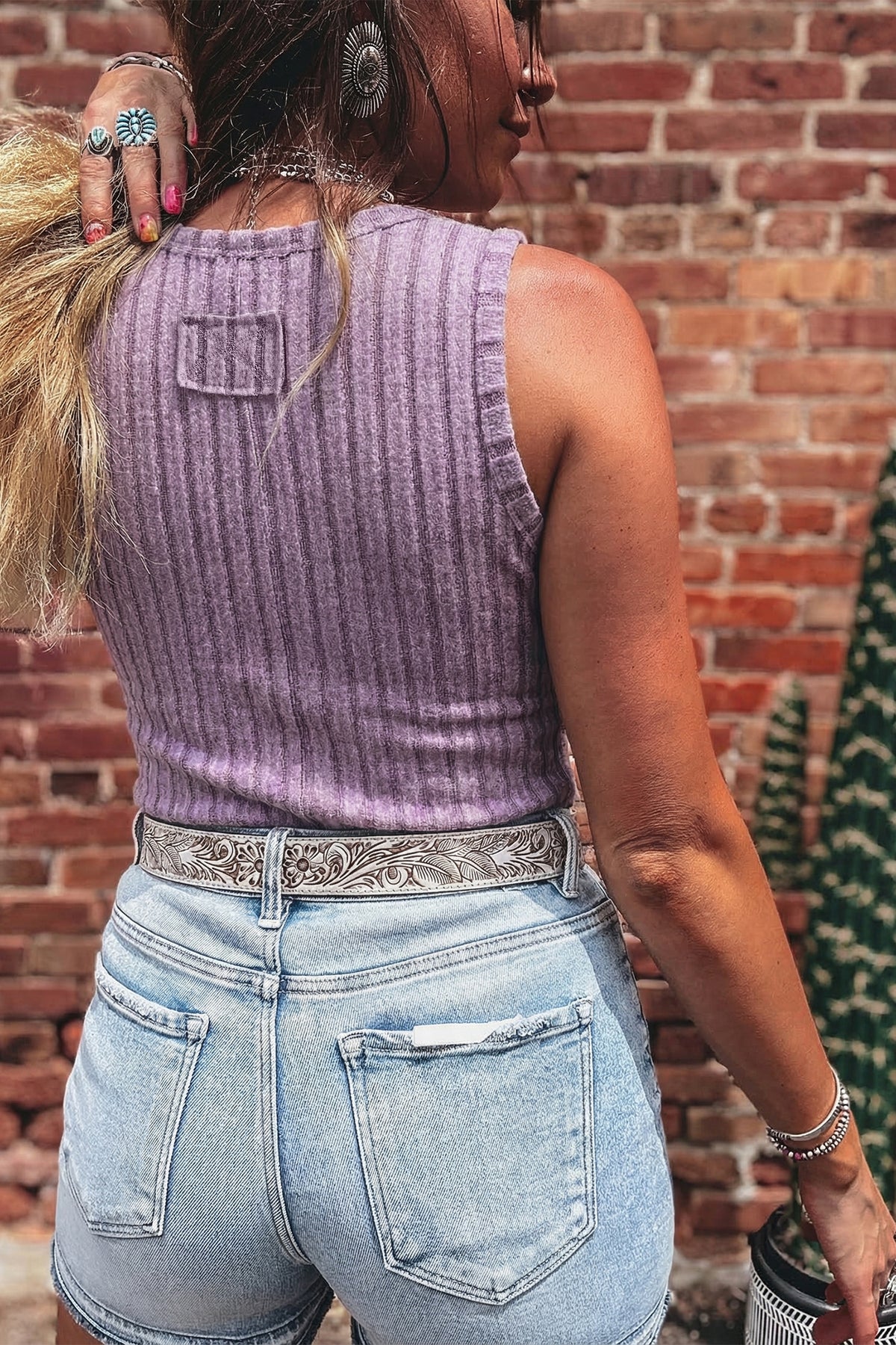 Camel Slim Ribbed Mineral Wash Tank Top