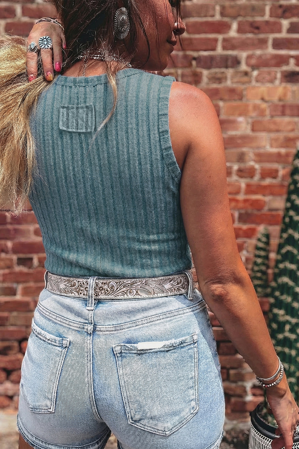 Camel Slim Ribbed Mineral Wash Tank Top