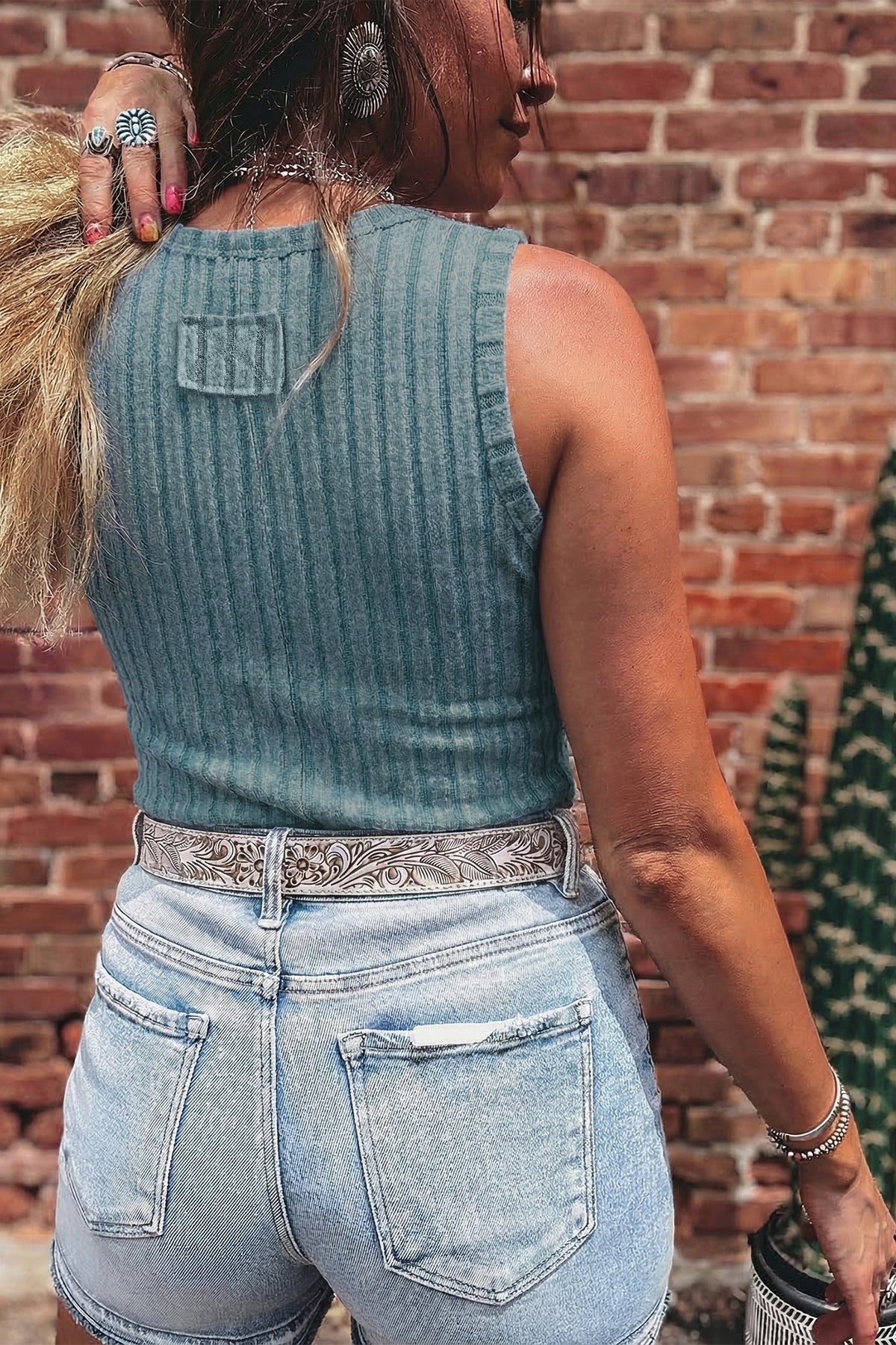 Camel Slim Ribbed Mineral Wash Tank Top