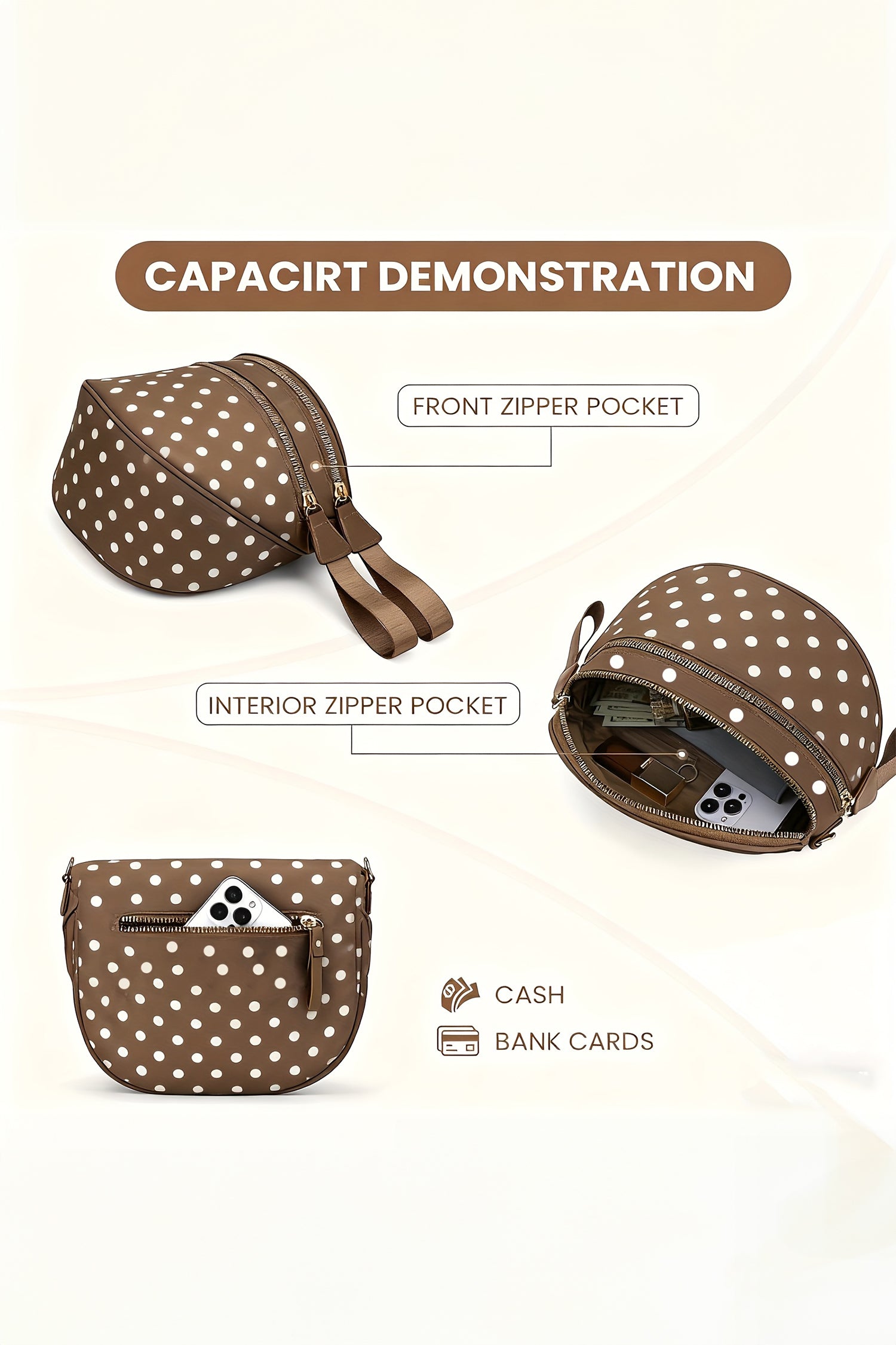 Vineyard Green Abstract/ Camouflage/ Polka Dot/ Leopard Print Double Zip Fashion Crossbody Bag