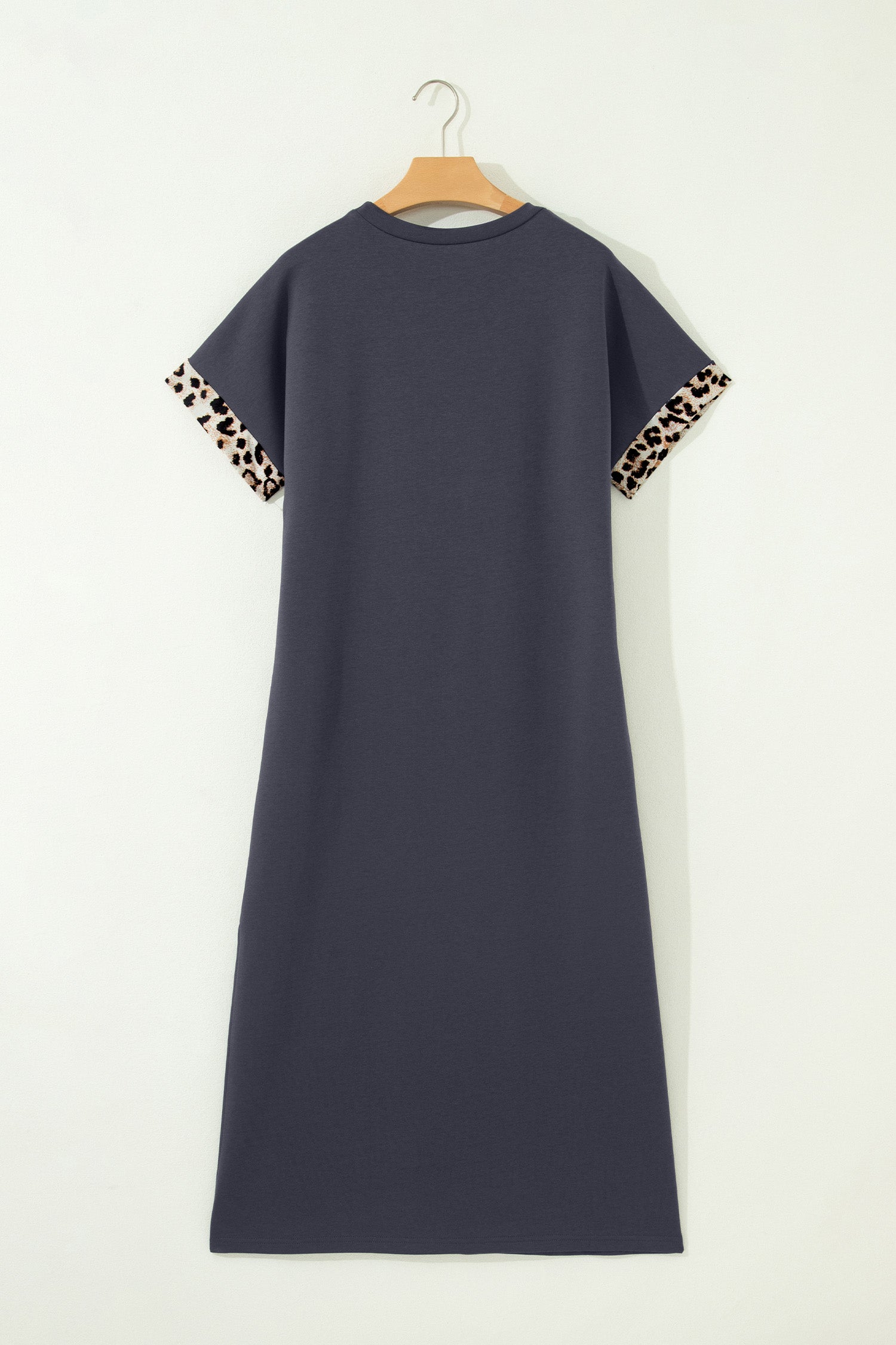 Dark Grey Contrast Leopard Bow Patched Short Sleeve T Shirt Long Dress