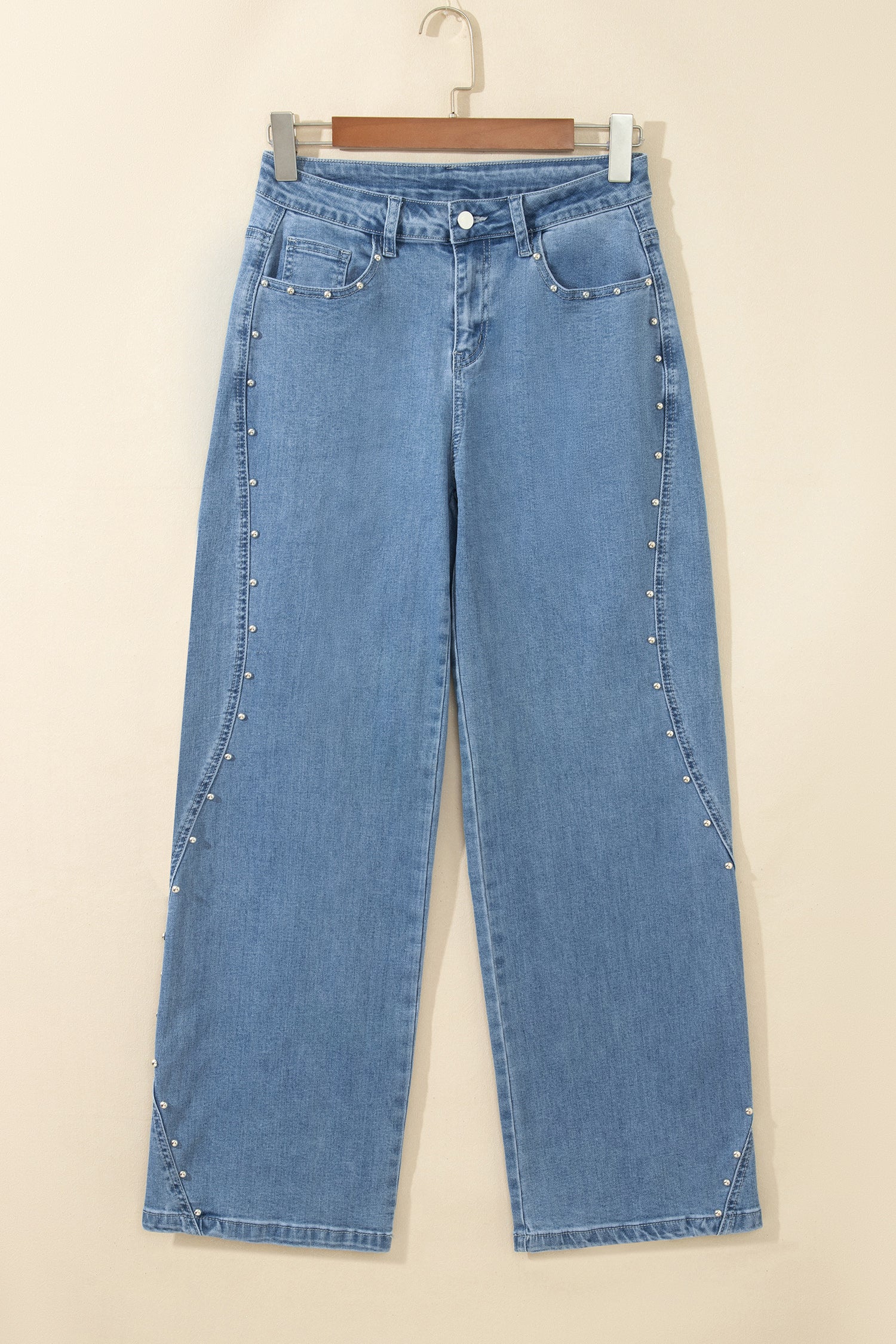 Dusk Blue Side Seam Rivet Detail Ankle Length Casual Jeans