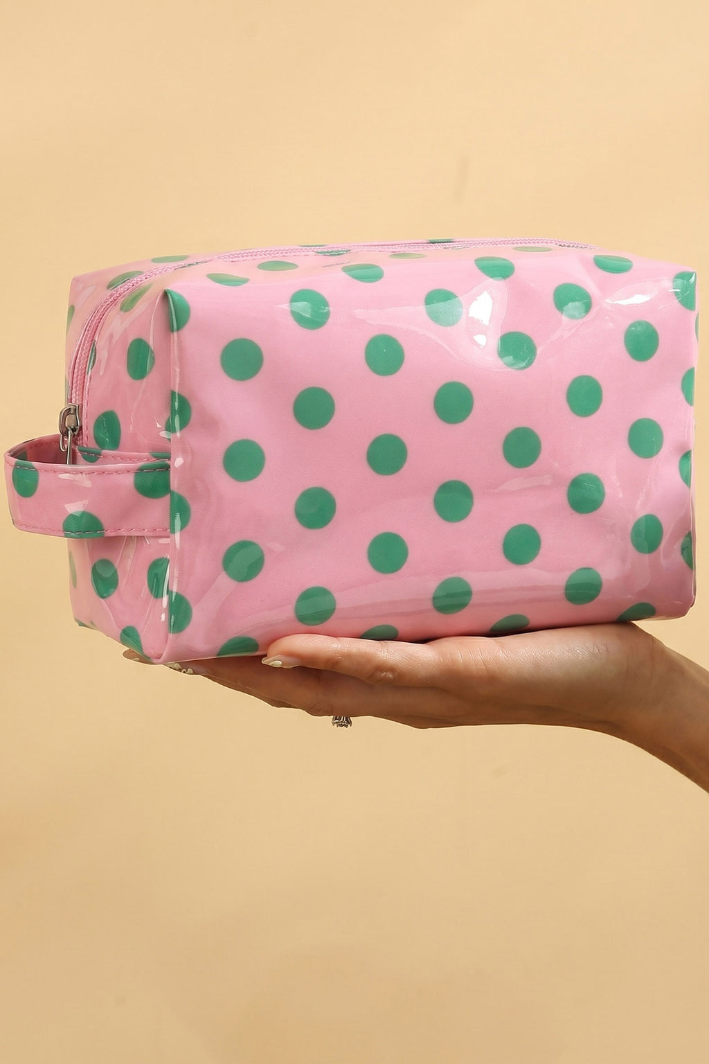 Pink Durable PVC Polka Dot Makeup Bag