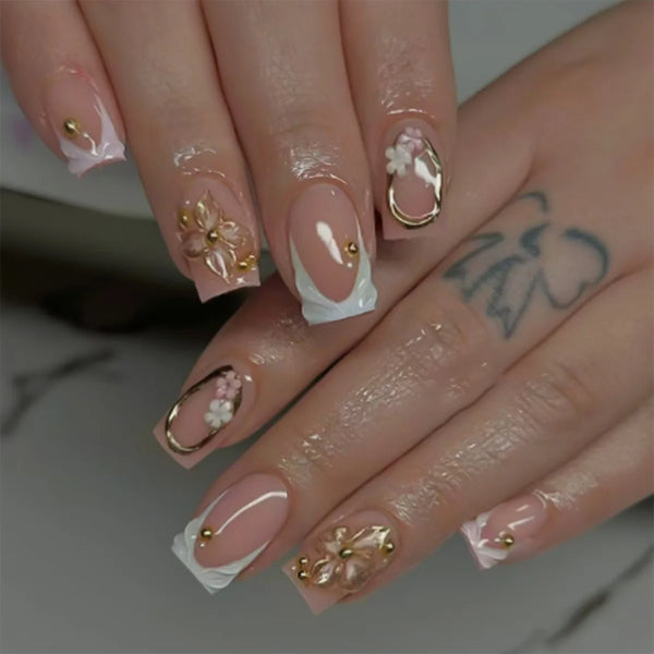 Chic Blue Floral Nail Set