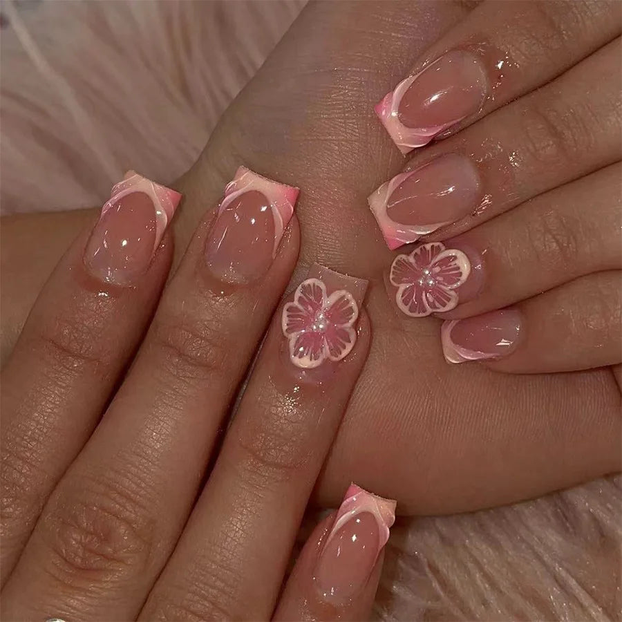 Chic Blue Floral Nail Set