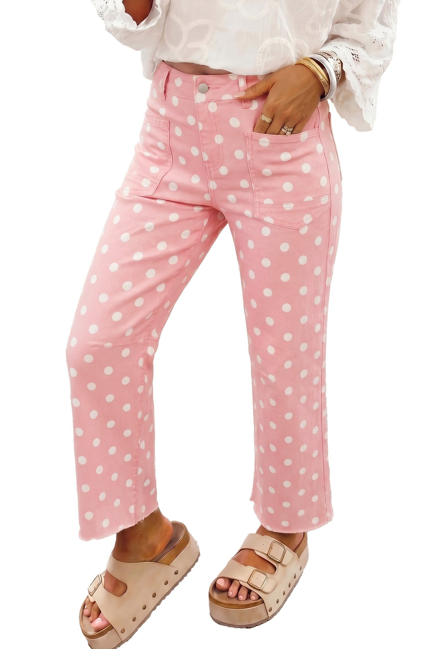Sky Blue Polka Dot Casual Slim Fit Jeans