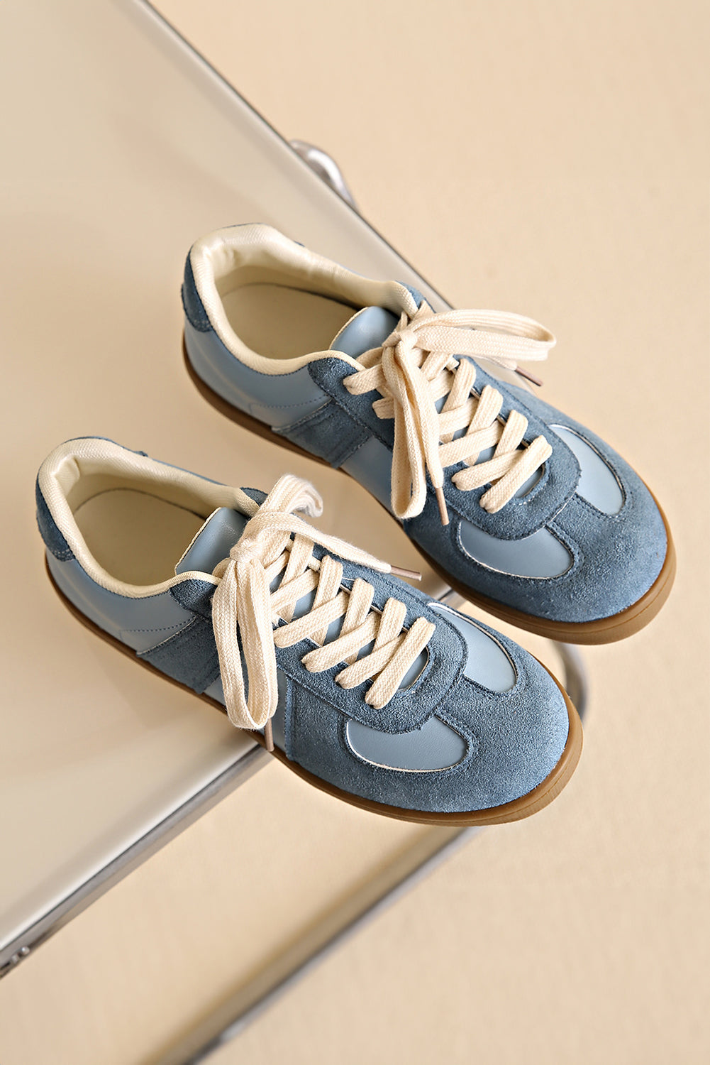 Pink Two Tone Suede Patched Lace Up Sneakers