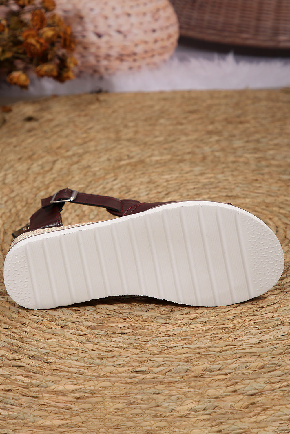 PU Cutout Buckle Strap Platform Slides Shoes