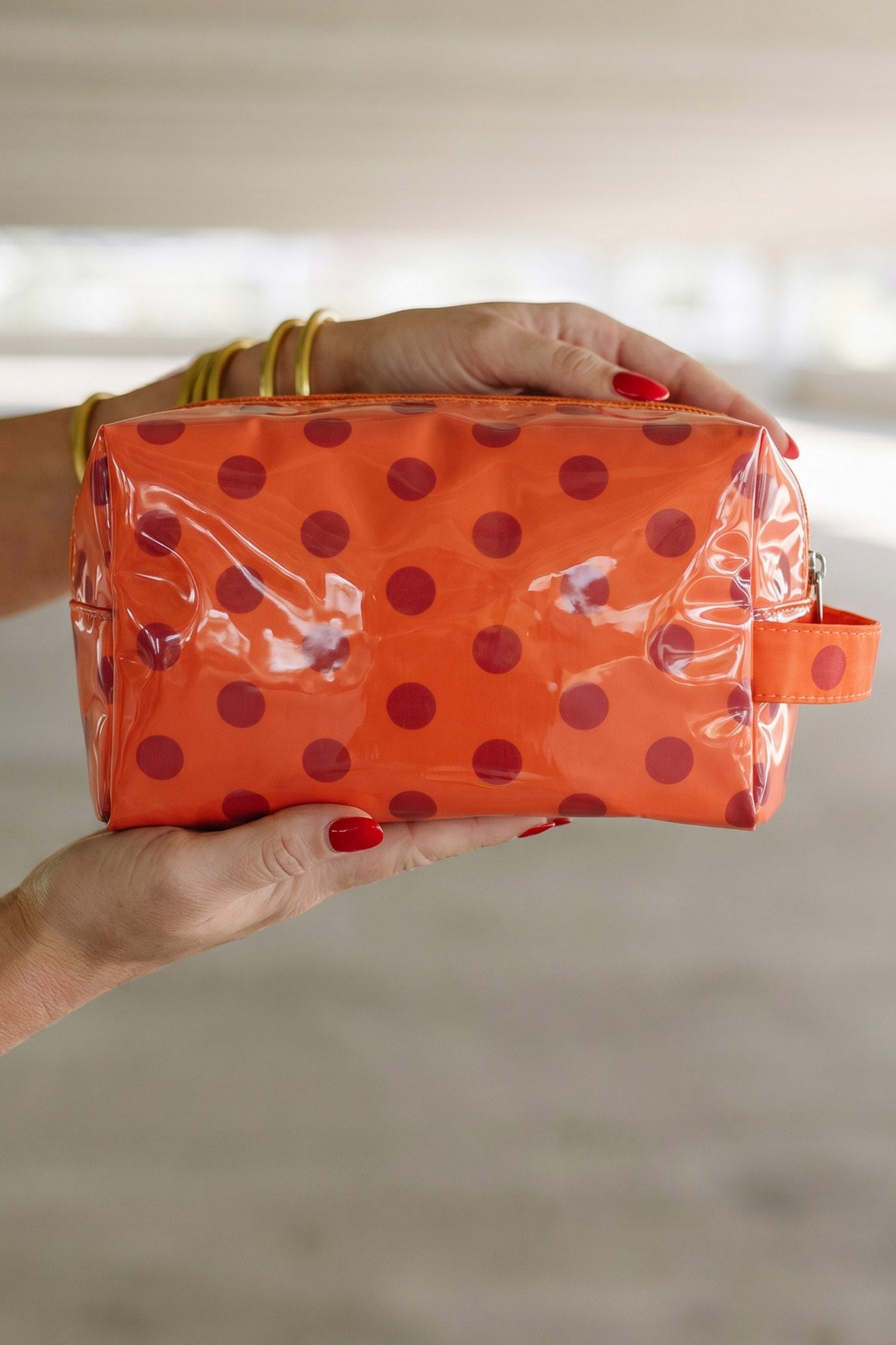 Pink Durable PVC Polka Dot Makeup Bag