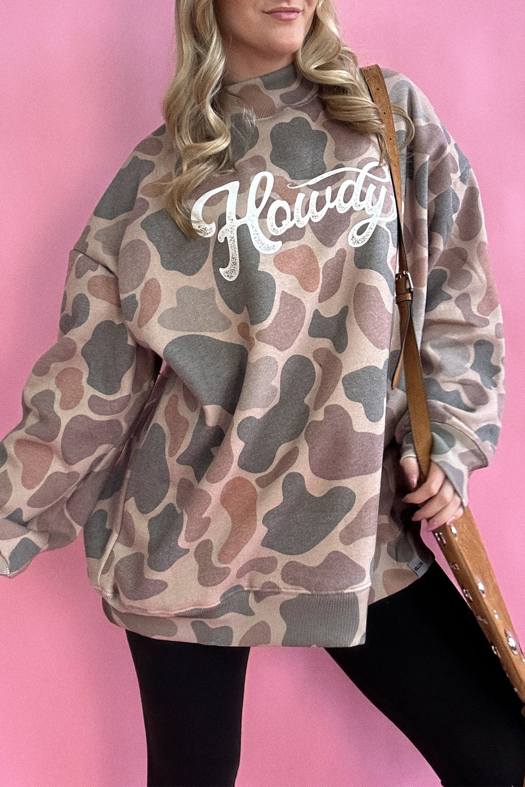 Multicolour Camo Print Howdy Western Style Baggy Pullover Sweatshirt