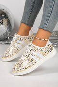 White Leopard Print PU Leather Detail Lace Up Casual Shoes