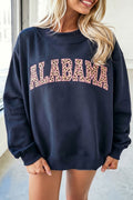 Dirty blue Embroidered Leopard Alabama High Neck Long Sleeve Tunic Sweatshirt