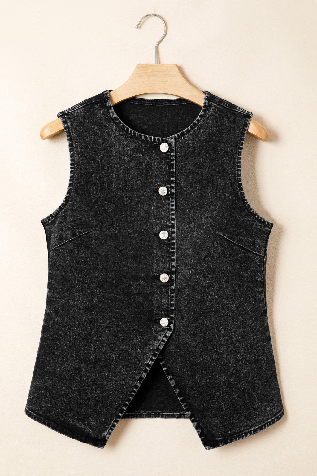 Ashleigh Blue Buttoned Front Slit Denim Vest