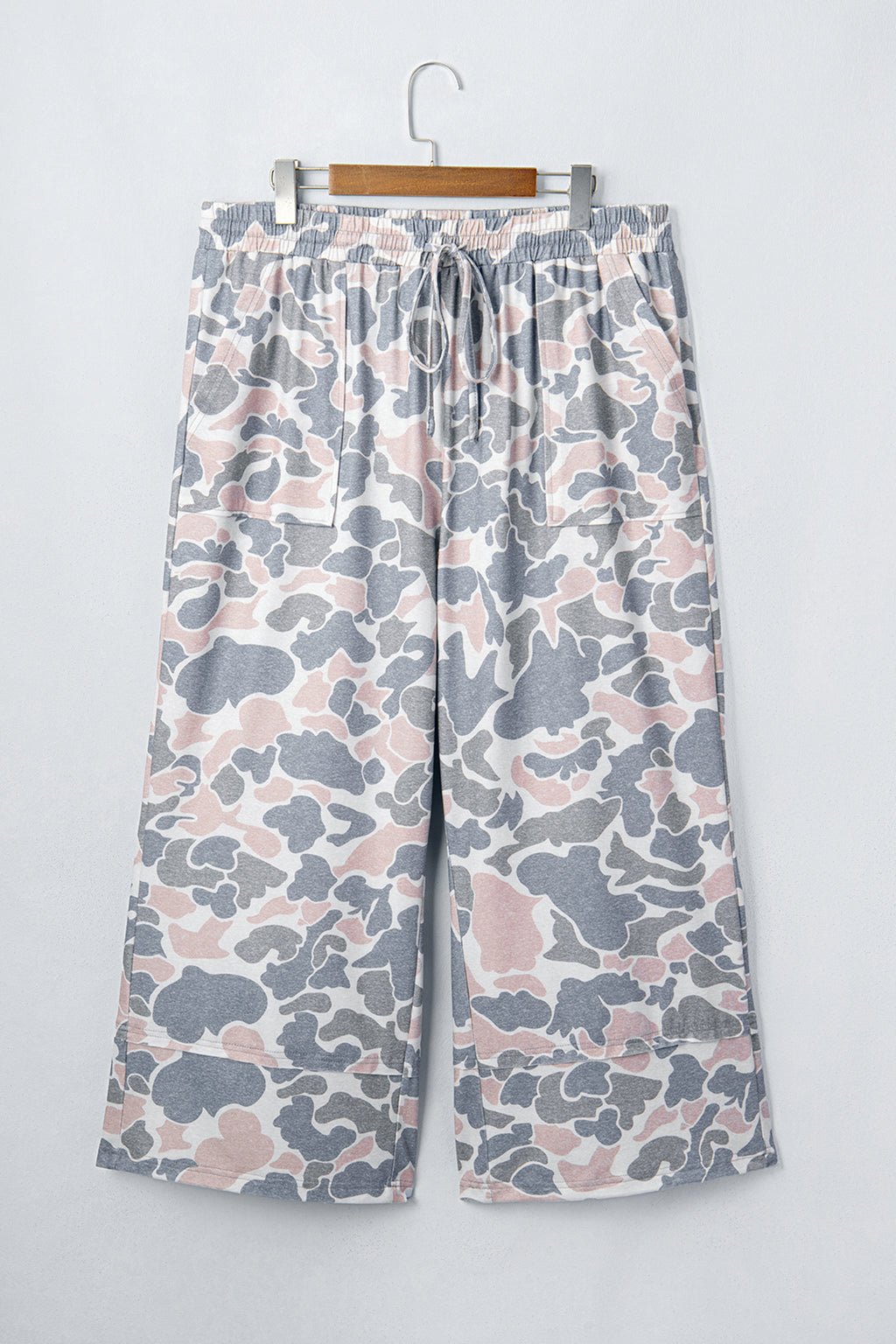 Khaki Camouflage Print Patch Pockets Ankle-Length Plus Size Pants