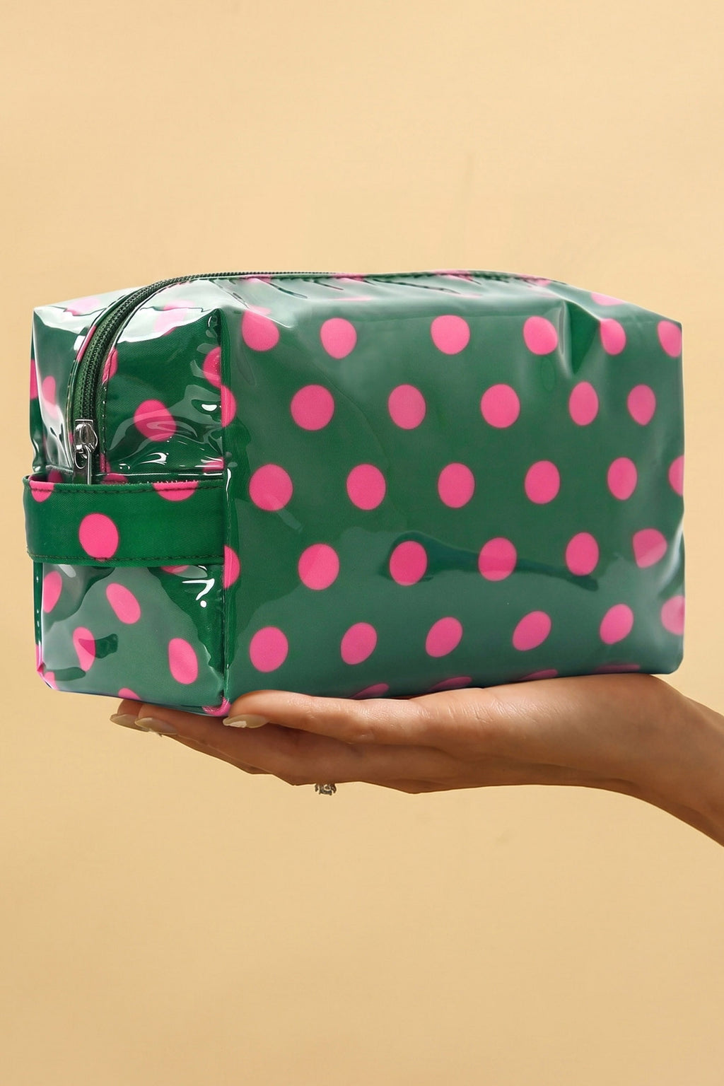 Pink Durable PVC Polka Dot Makeup Bag