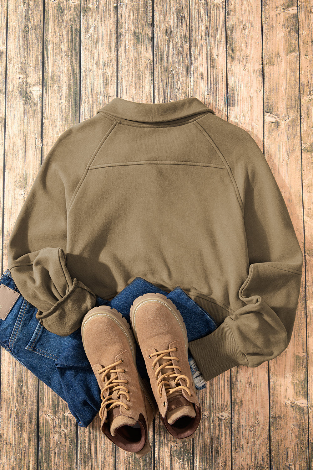 Phalaenopsis Zip Up Stand Collar Ribbed Thumbhole Sleeve Sweatshirt