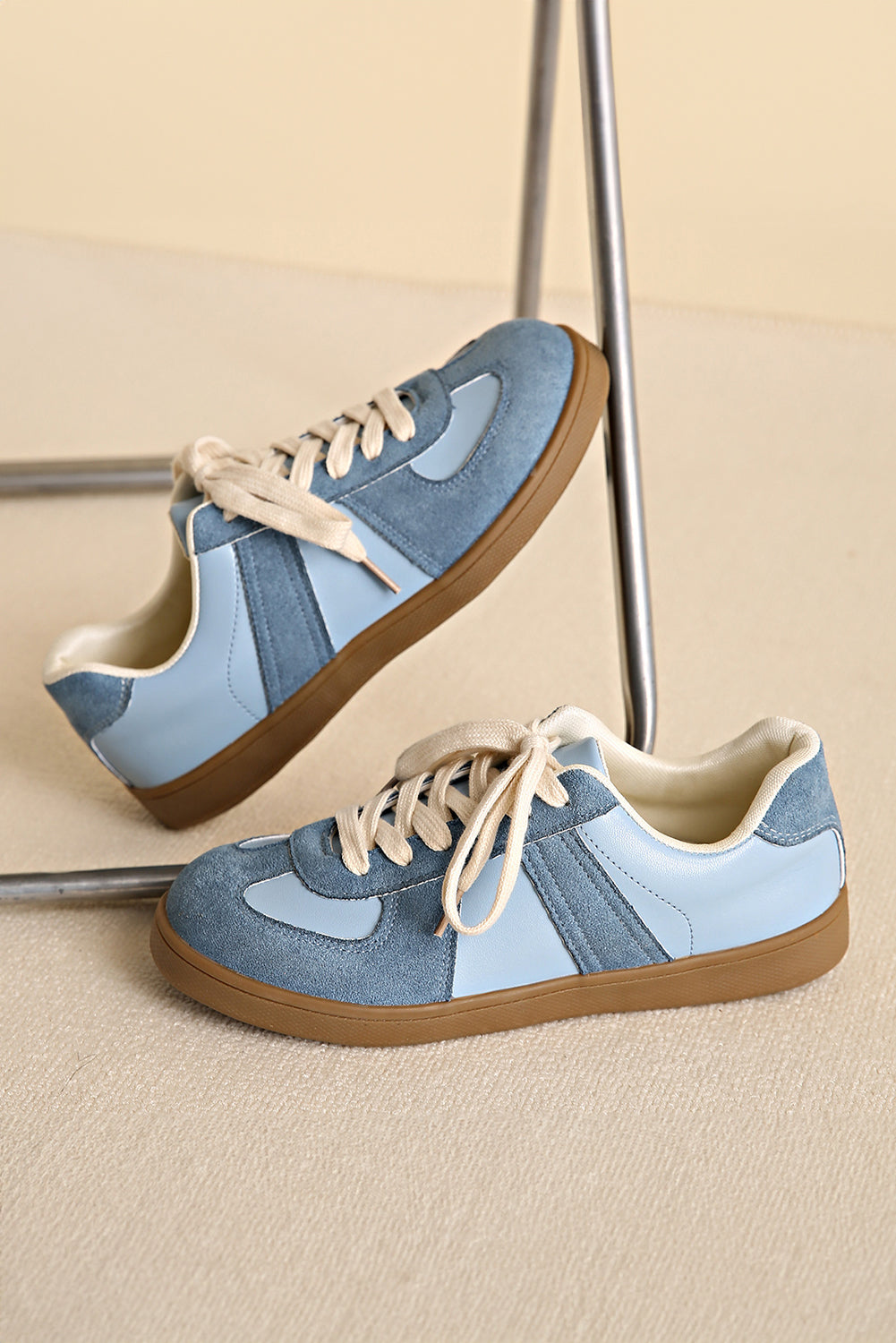 Pink Two Tone Suede Patched Lace Up Sneakers