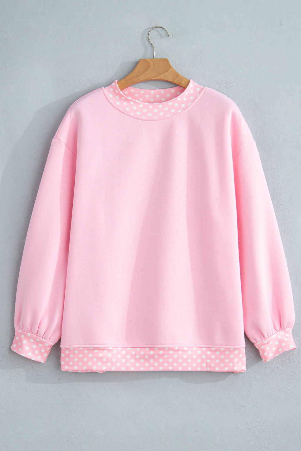 Burgundy Colorblock Polka Dot Contrast Trim Oversized Sweatshirt